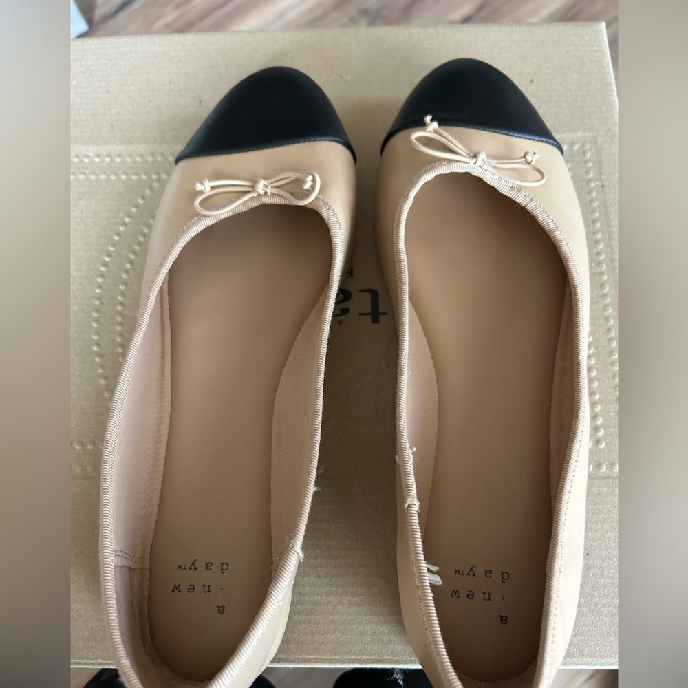 a new day Beige and Black Flats